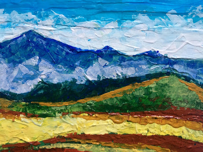 Oil painting Mountain view V. Zadorozhnya textured blue white mountains