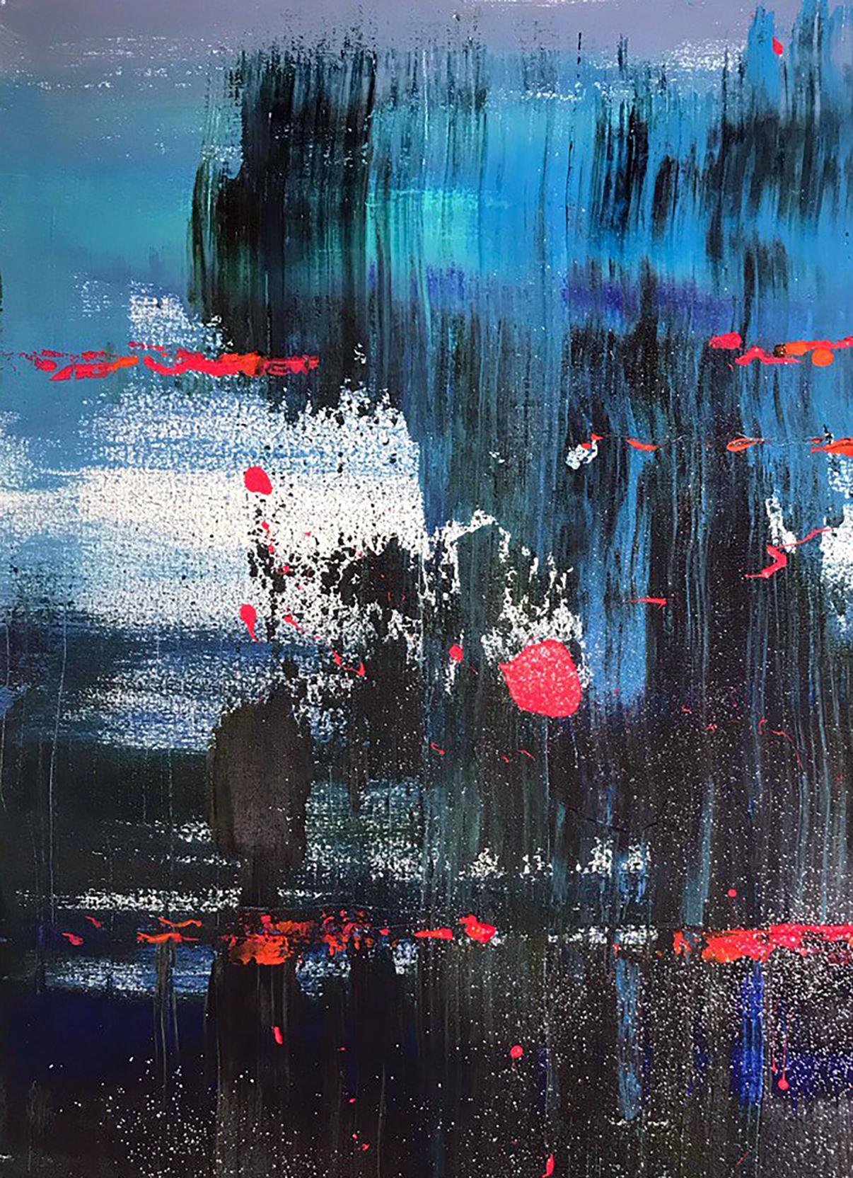 Acrylic painting Magic Night by Melezhik Olga with bold blue black strokes