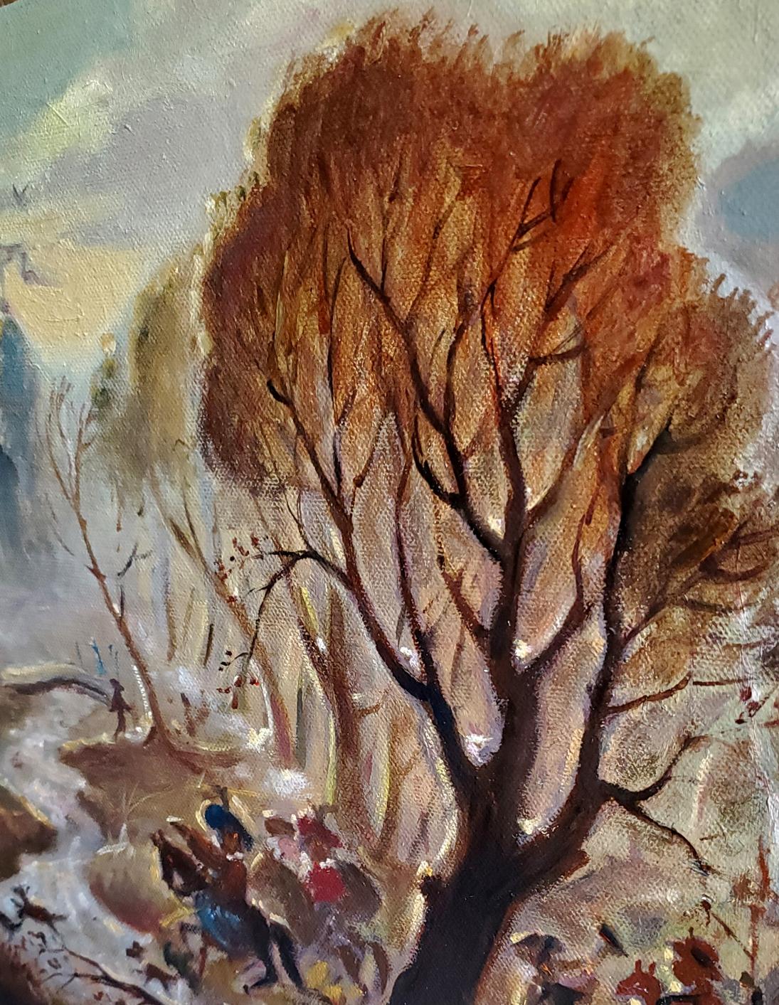 Oil painting Spring hunting by Litvinov Daniil Olegovich, fiery orange tree foliage