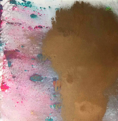 Acrylic painting Whirlwind of Joy by Olga Melezhik with brown, pink, teal, red