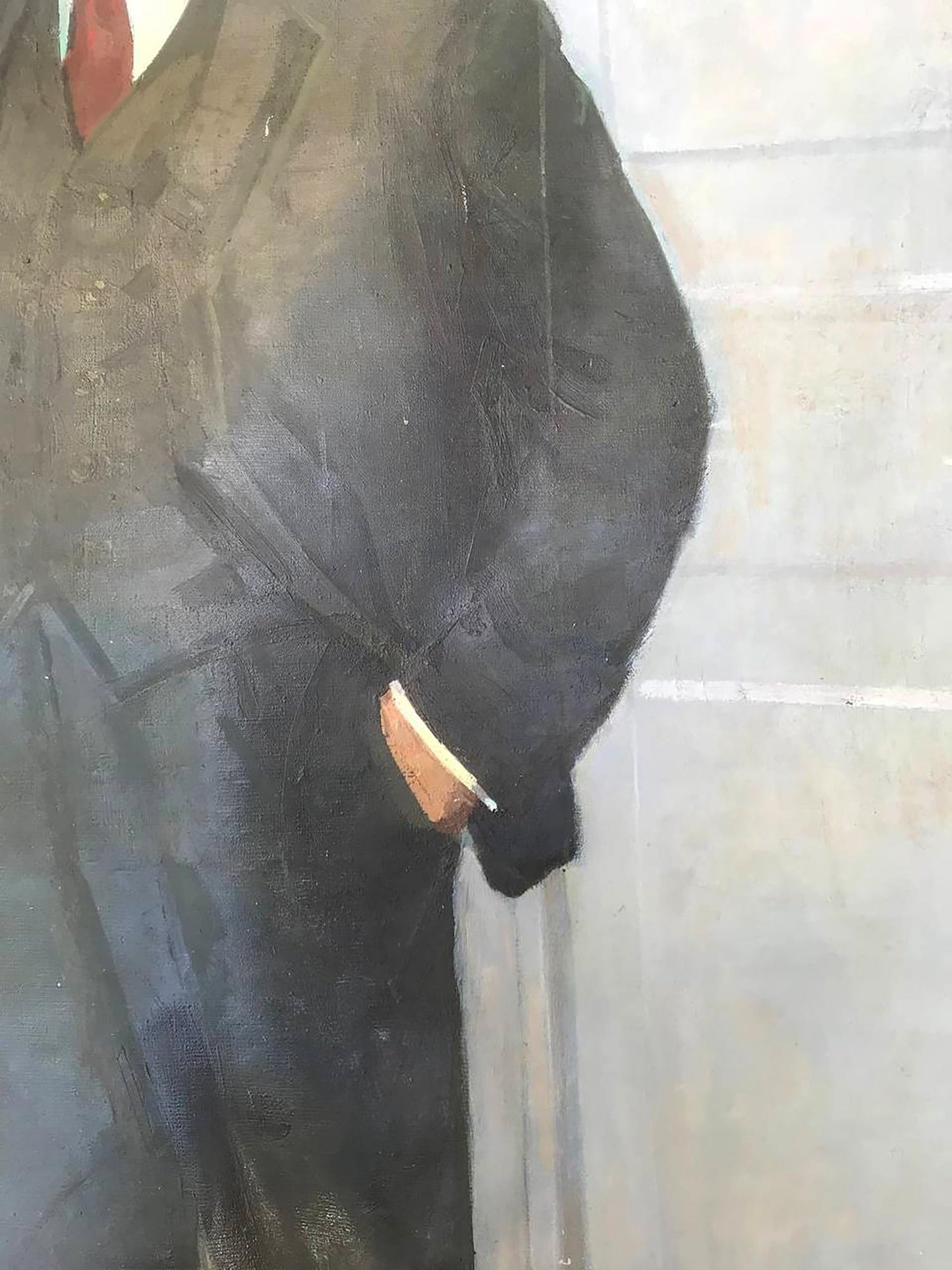 Oil painting portrait of Lenin Bilan Petr Ilyich in dark textured suit jacket
