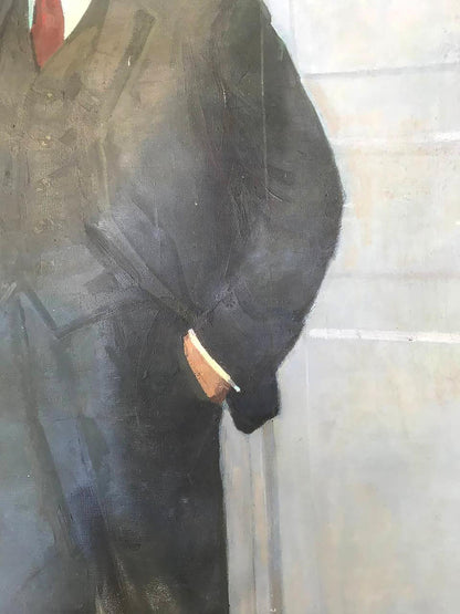Oil painting portrait of Lenin Bilan Petr Ilyich in dark textured suit jacket