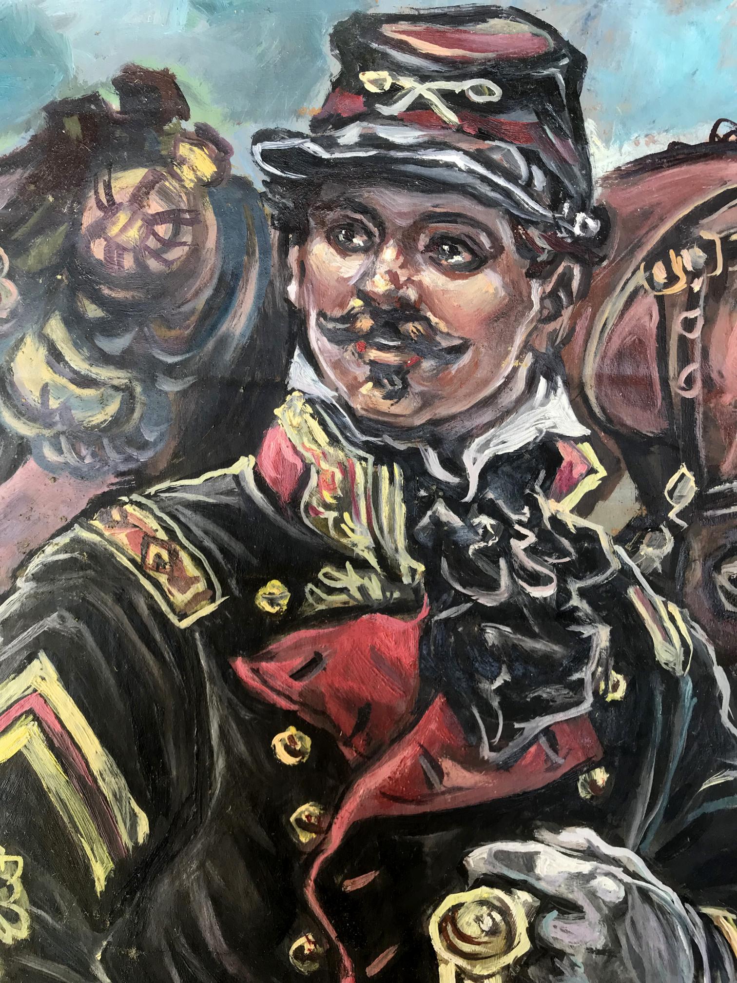Oil painting portrait of officer and horse by Alexander Litvinov