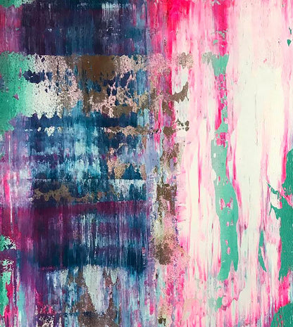 Acrylic Northern Lights painting by Melezhik Olga, pink teal blue streaks