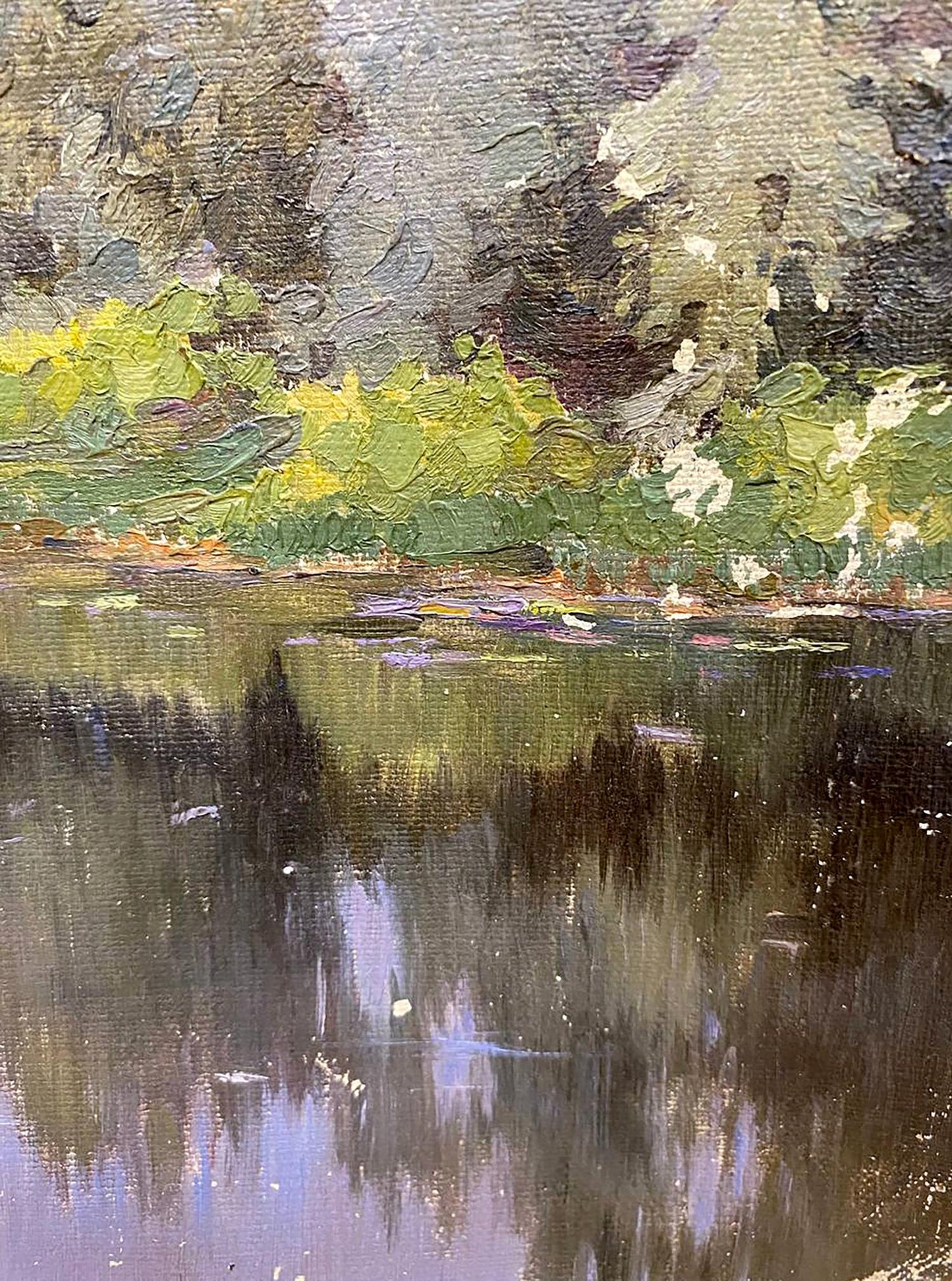 Oil painting Evening in the forest by Gorobec Pavlo serene pond foliage