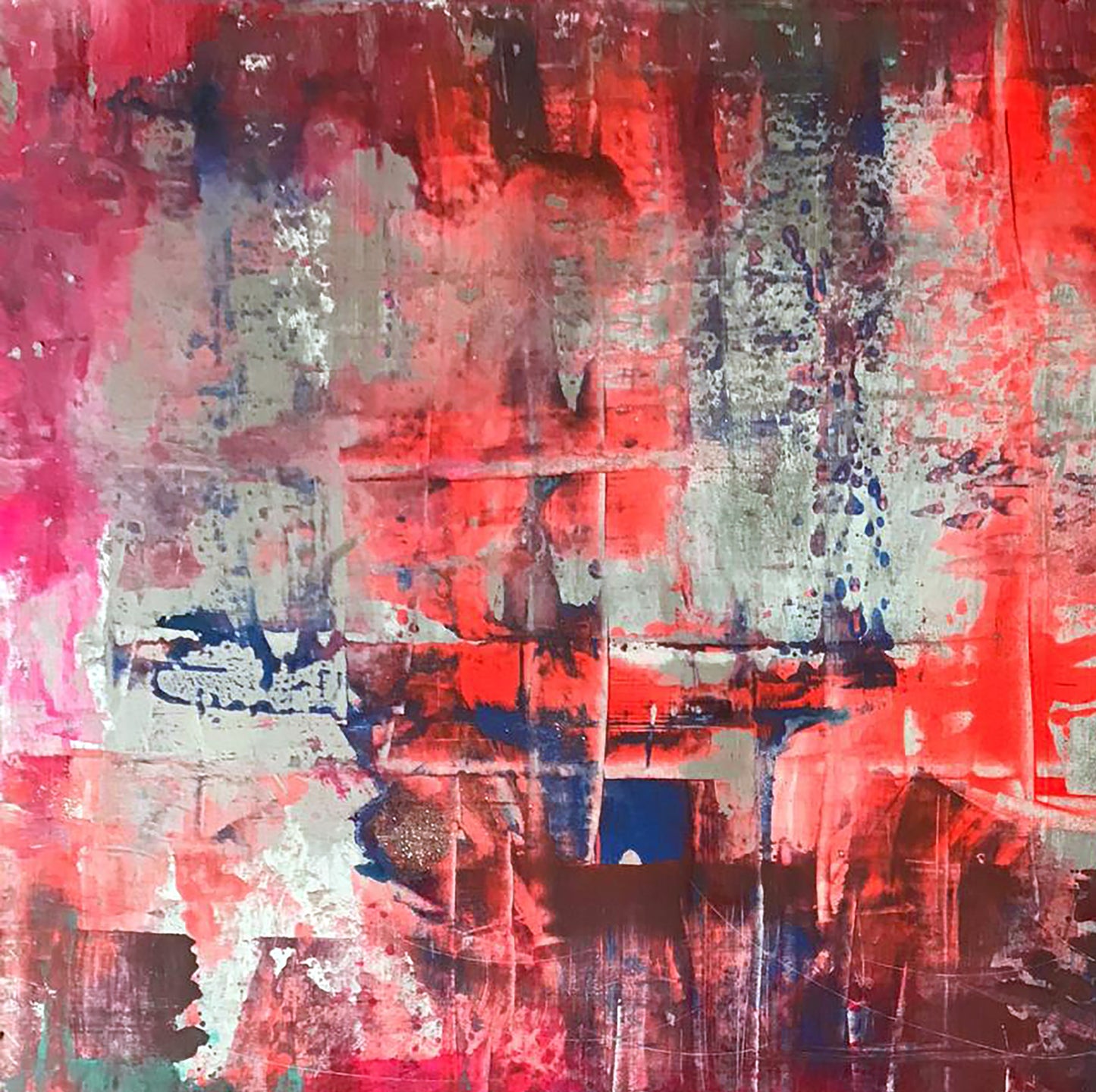 Acrylic painting Berth Melezhik Olga with bold reds grays blues textured strokes