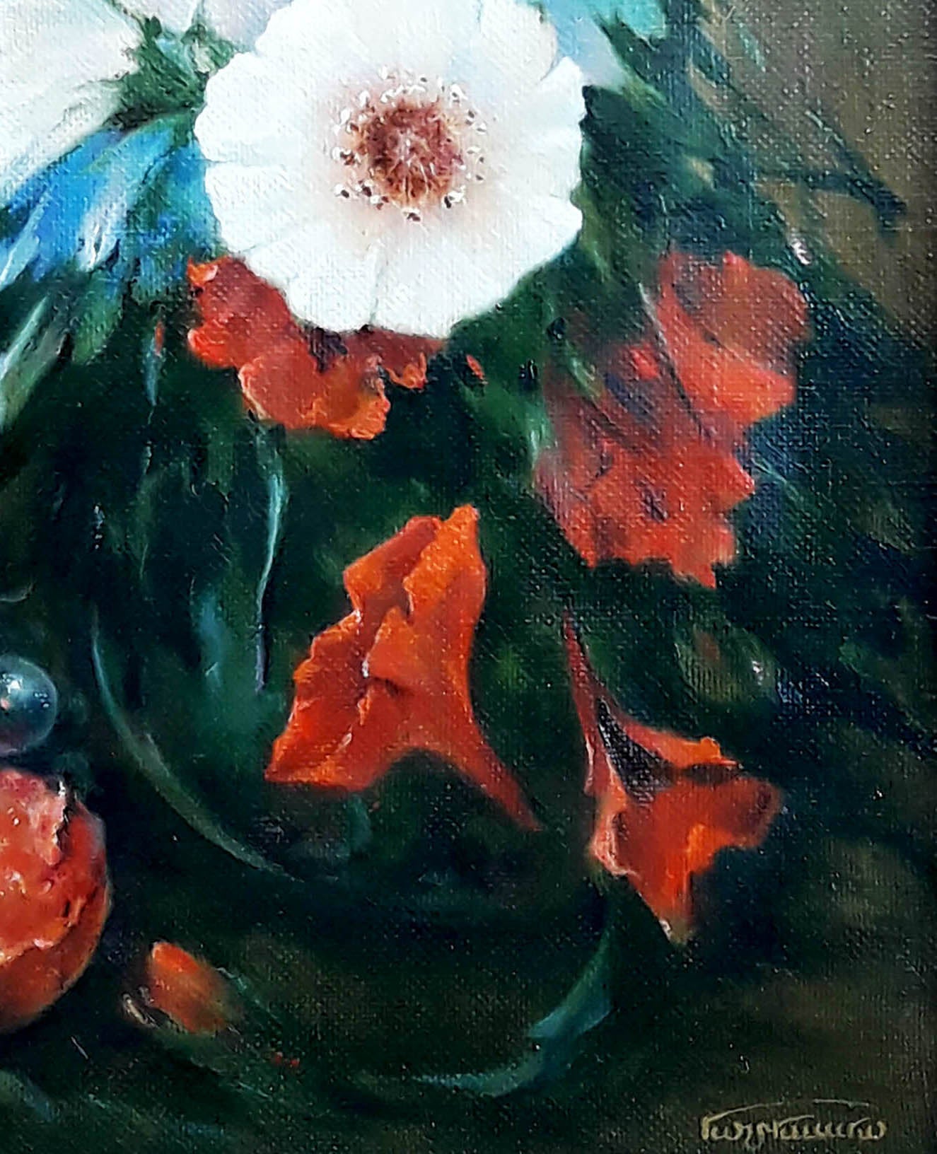 Oil painting Still life with bright flowers by Vasily Korkishko