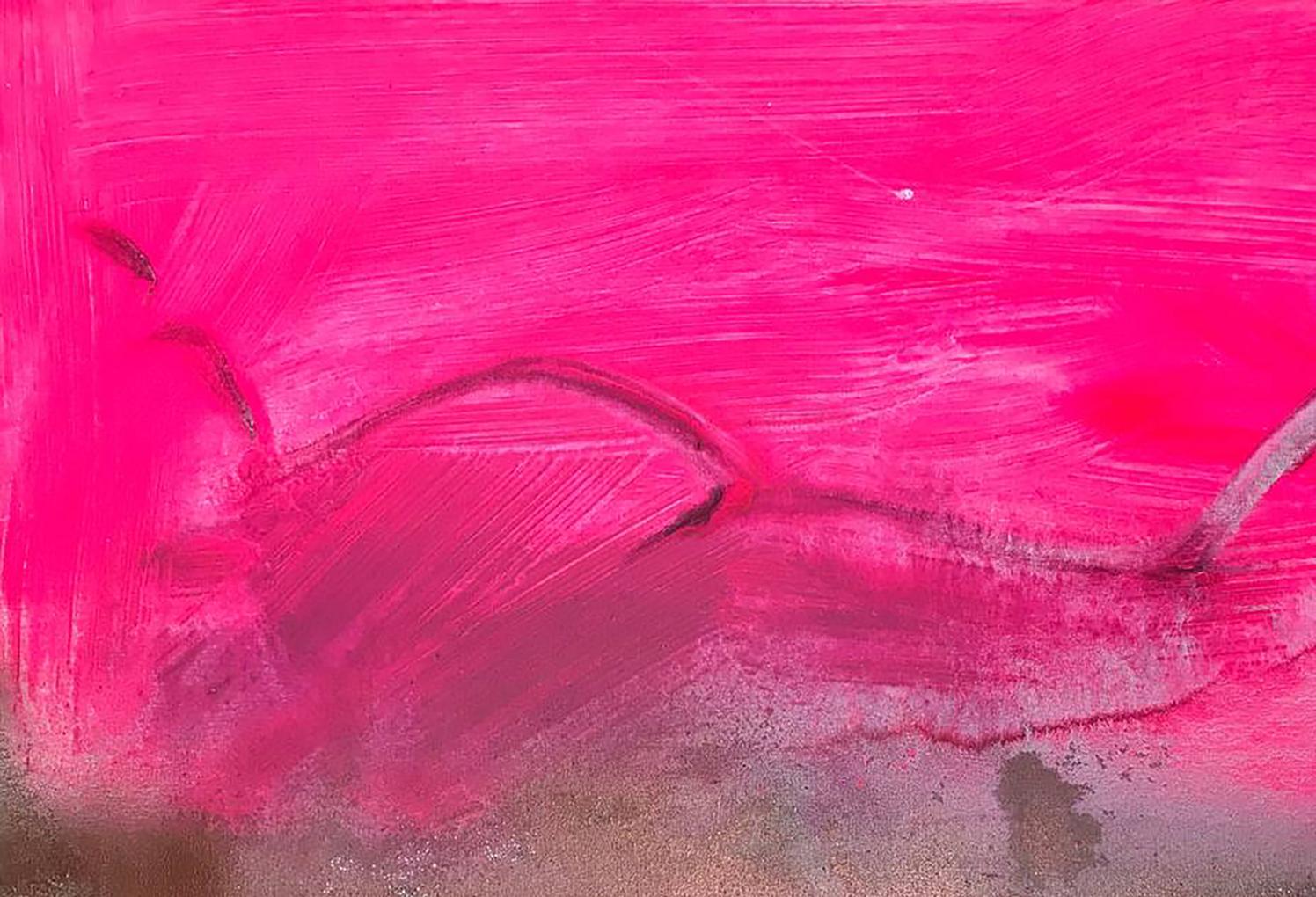 Vibrant fuchsia acrylic painting by Melezhik Olga with bold textured brushstrokes