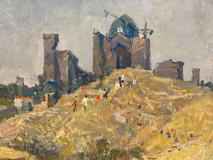Oil painting of weathered stone fortress by Petrashevsky Stanislav Vasilievich