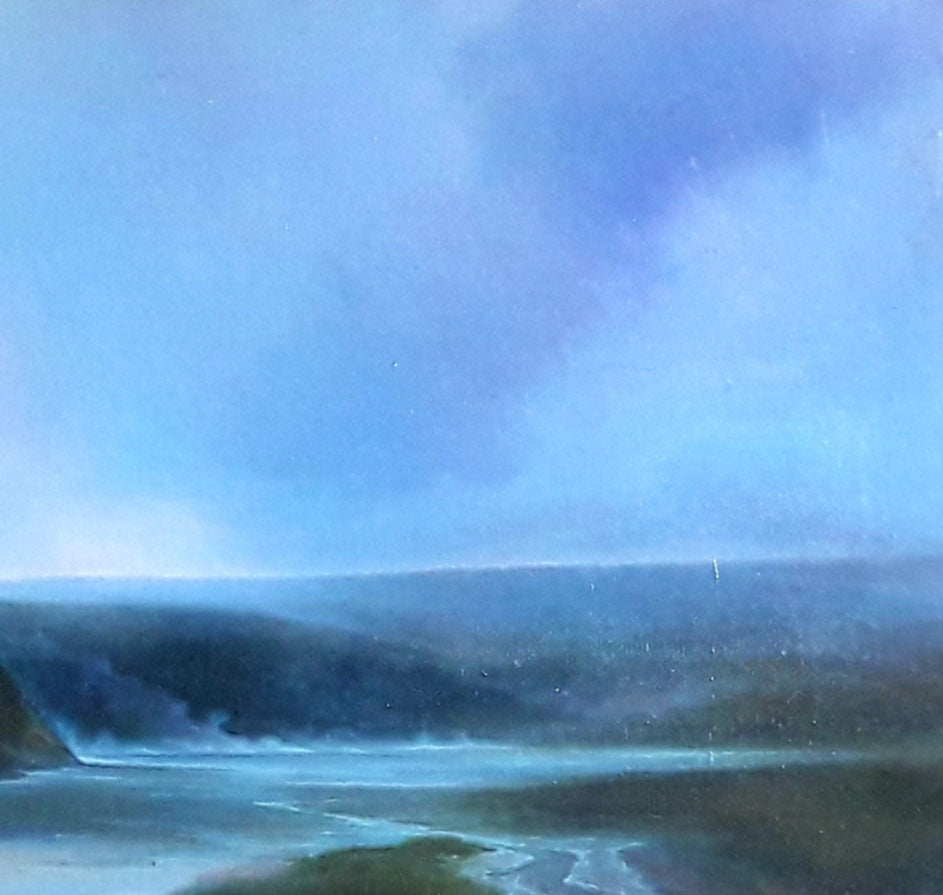 Serene blue misty coastal oil painting by Korkishko Vasily