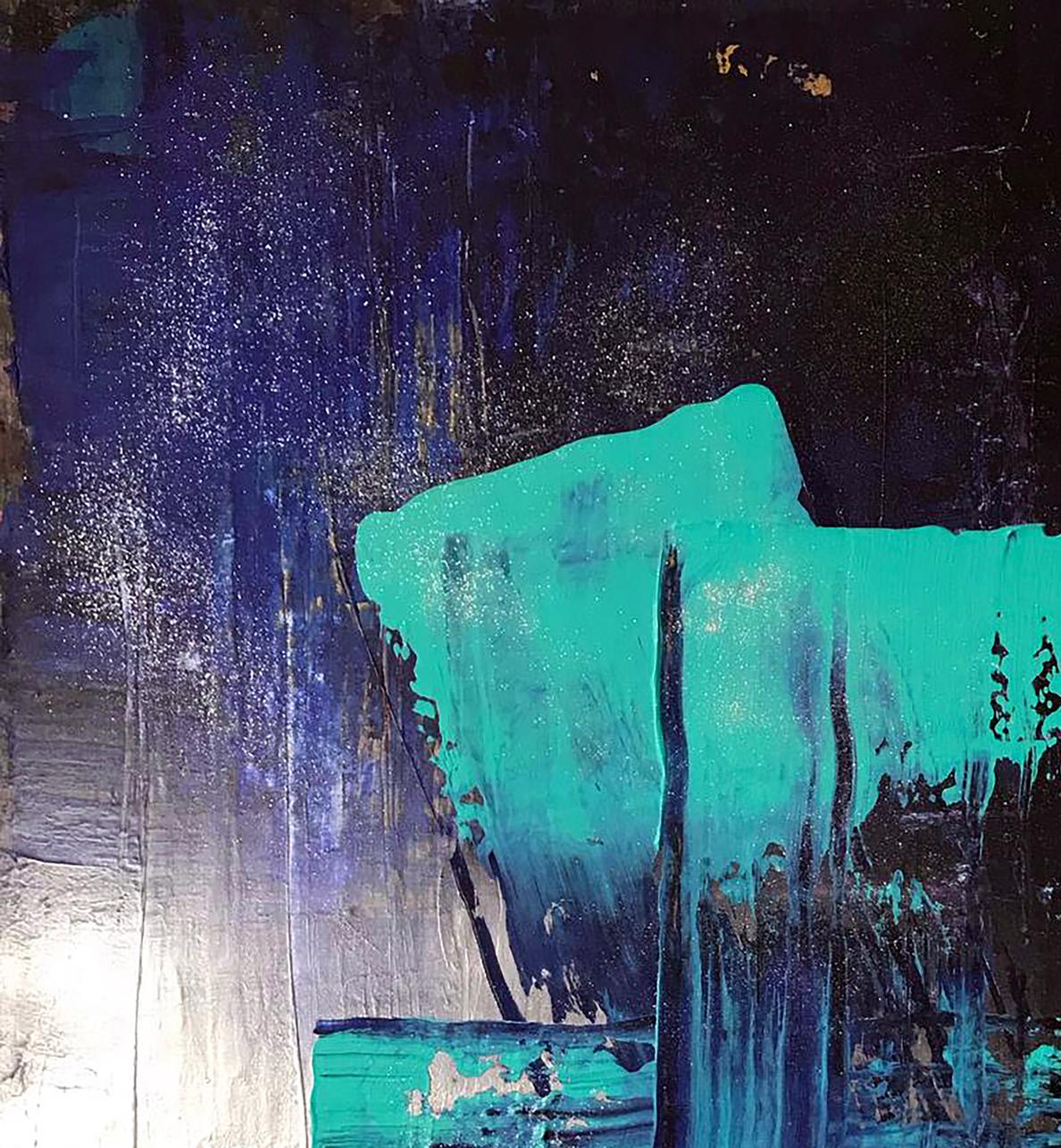 Acrylic painting Equilibrium by Melezhik Olga with teal blue brushstrokes