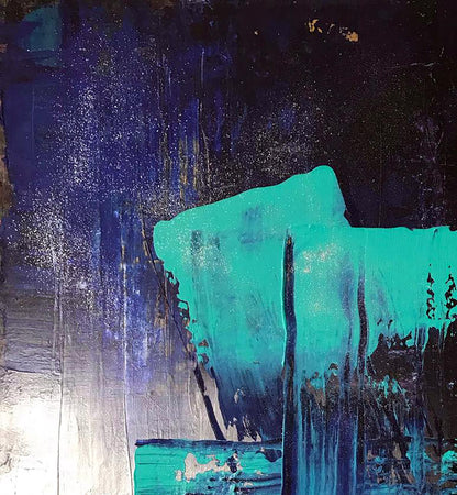Acrylic painting Equilibrium by Melezhik Olga with teal blue brushstrokes