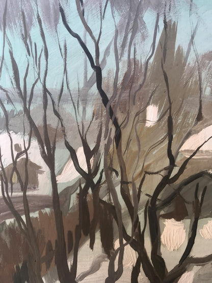 Oil painting Grandma returns in the evening by Alexander Litvinov snowy landscape