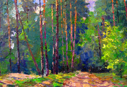 Vibrant impressionist custom forest landscape painting by pro artist