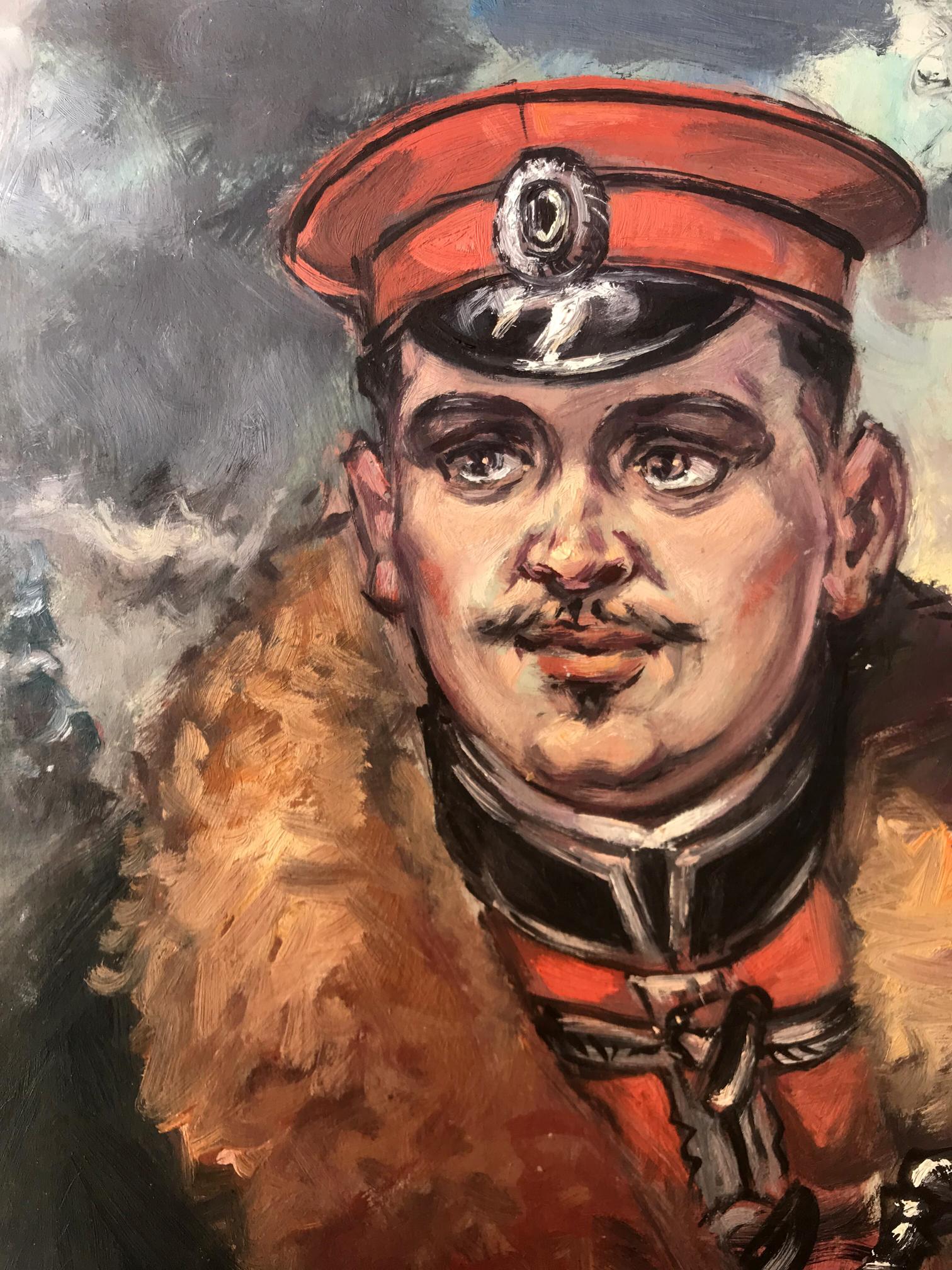 Oil painting portrait of officer in winter by Alexander Litvinov