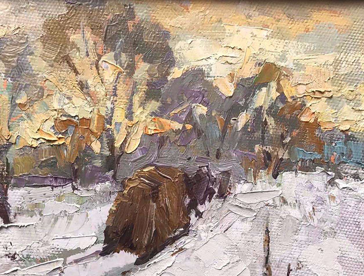 Alex Ivanyuk oil painting In winter they bring hay home impasto landscape