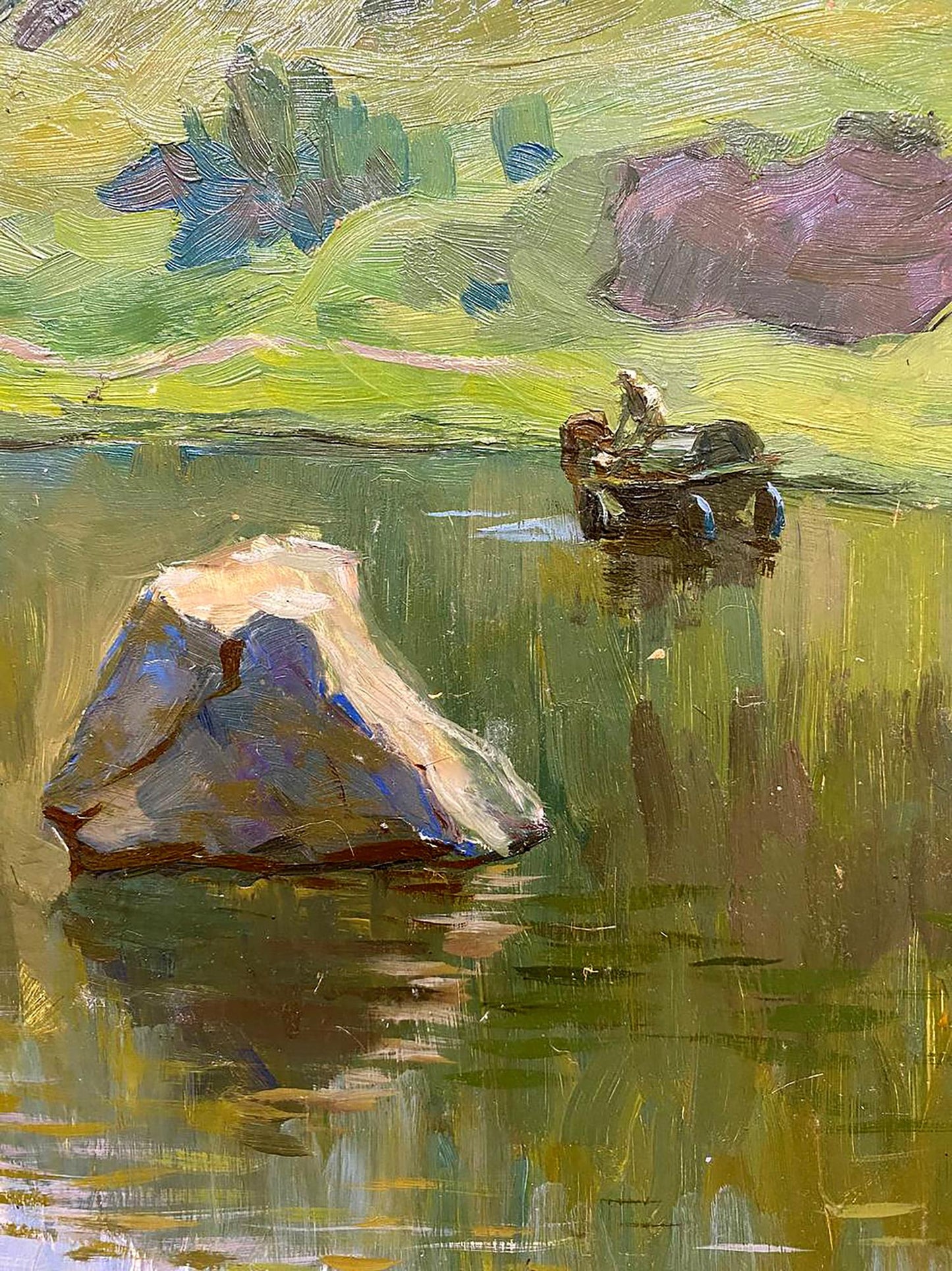 Oil painting Still water by Tal’ko Boris Adol’fovich: beige rock in greenish water