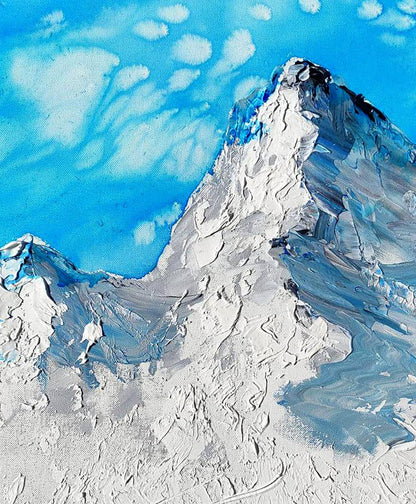 Acrylic painting of snow-capped Mountains steps to heaven by Elena Klimenko