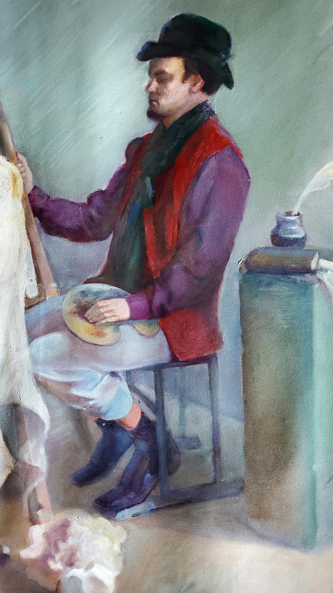 Oil painting by Litvinov Daniil Olegovich: painter in purple coat at easel
