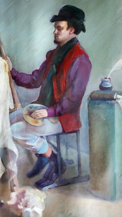 Oil painting by Litvinov Daniil Olegovich: painter in purple coat at easel