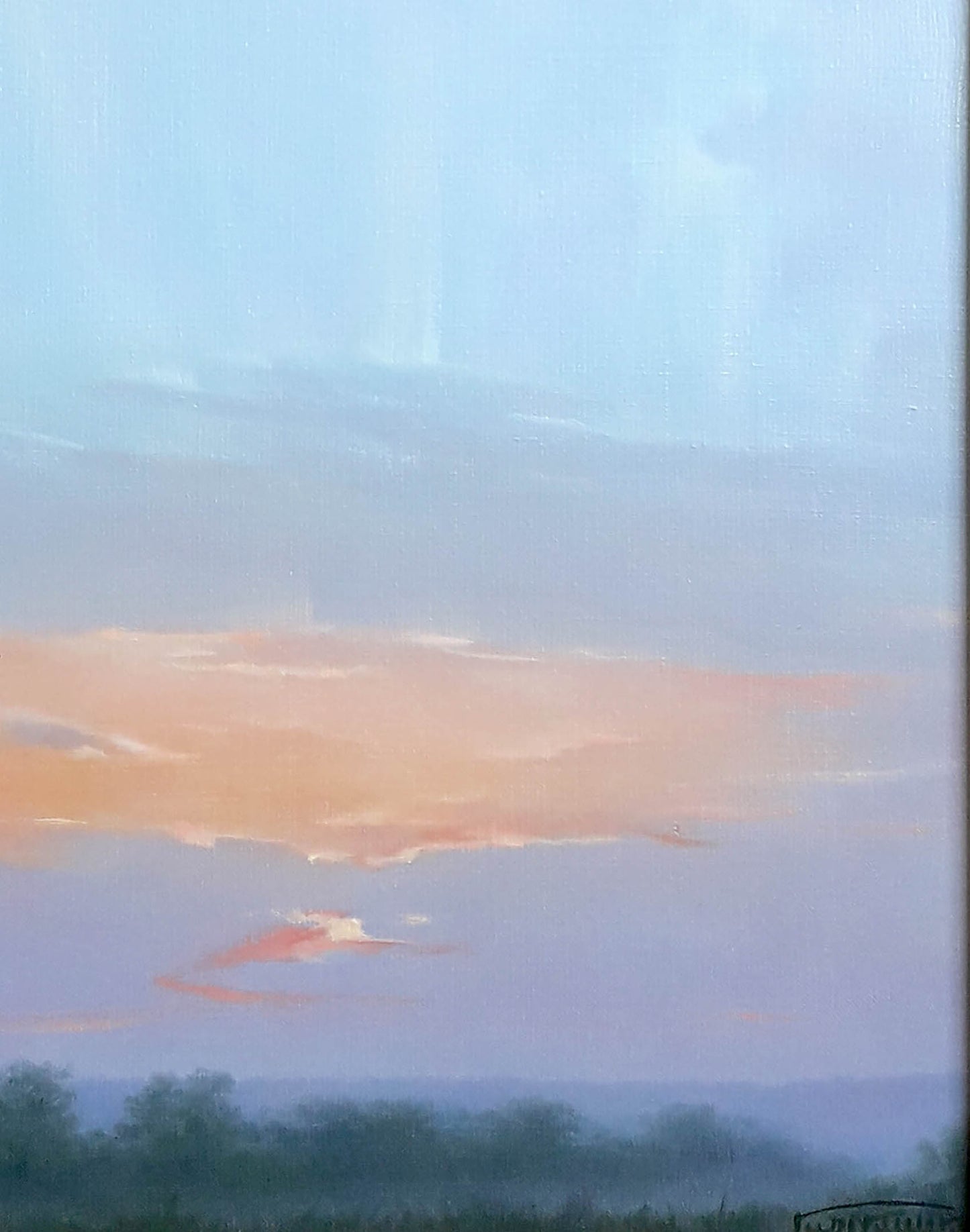 Oil painting Sunrise Korkishko Vasily: pastel sky with orange lavender clouds