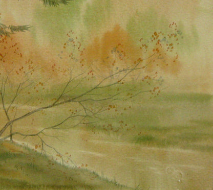 Forest in October depicted in watercolor by Valery Savenets