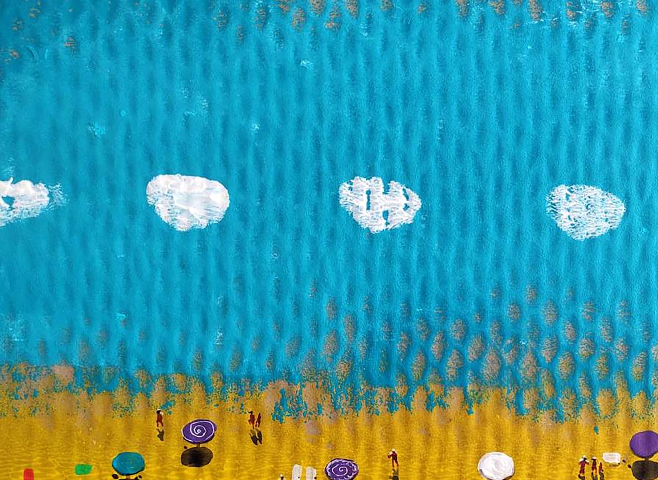 Vibrant turquoise ocean waves on golden beach by Elena Klimenko acrylic painting