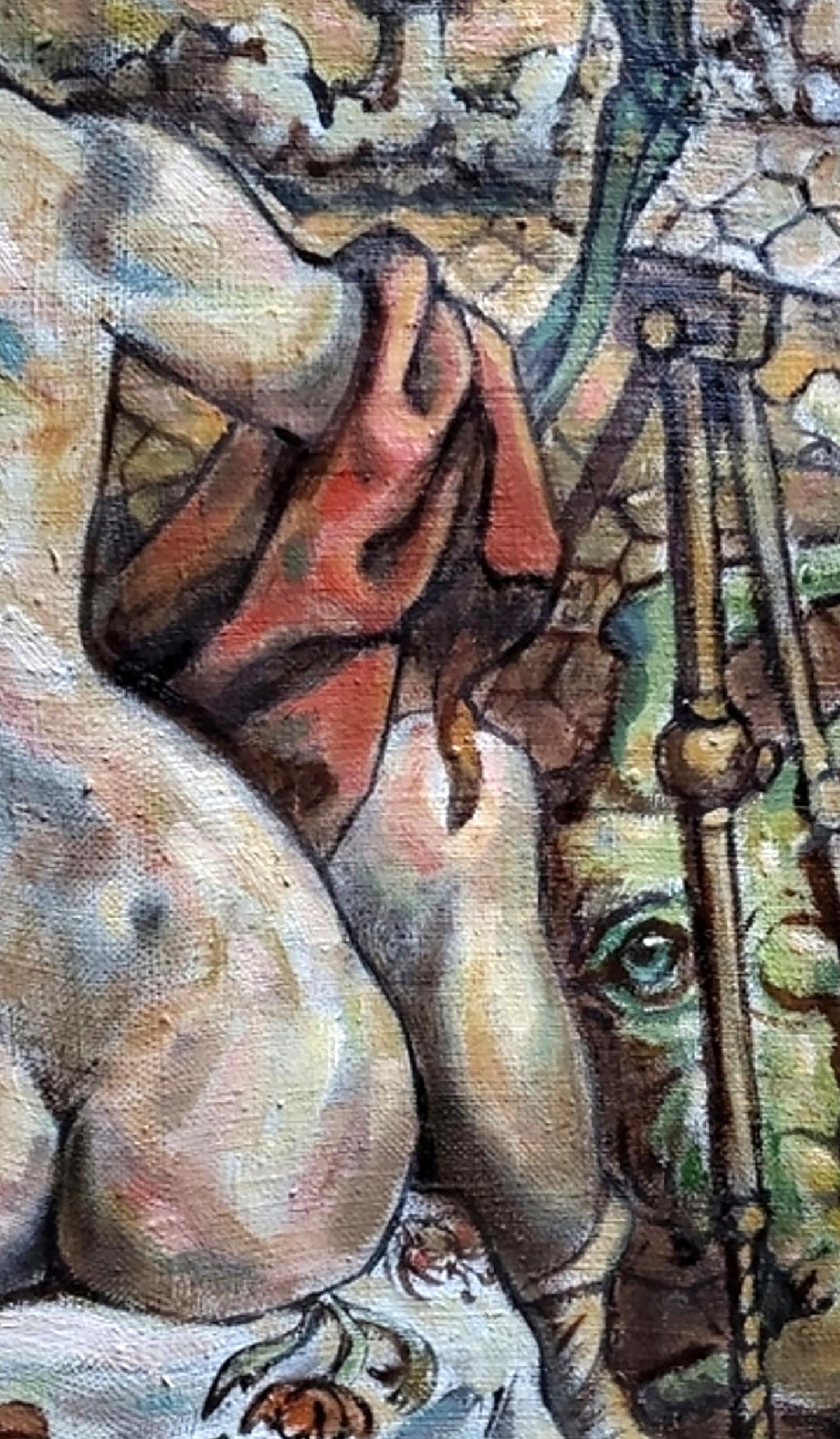 Oil painting Atomic plein air by Litvinov Daniil Olegovich, nude figure in reddish fabric