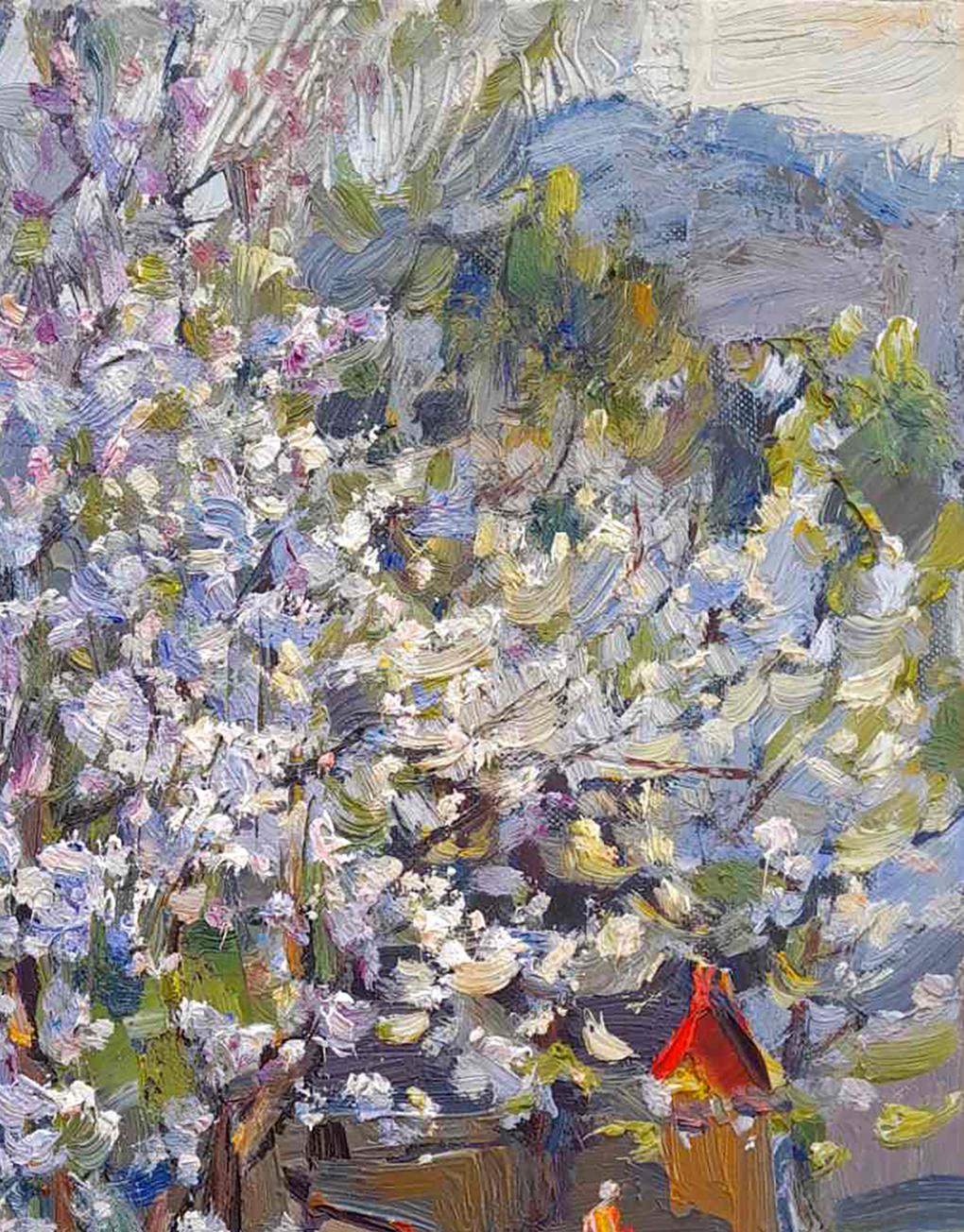 Oil painting Village Spring garden 