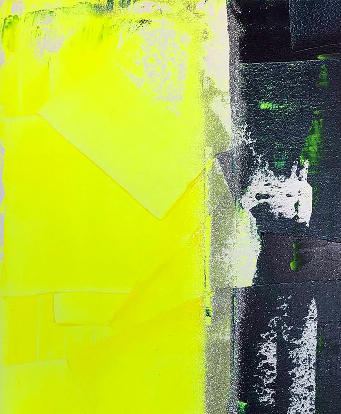 Vibrant neon yellow black abstract acrylic painting Energy of Love by Melezhik Olga