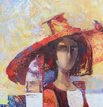 Vibrant Nightingales by Kirilenko Ivan oil painting of woman in oversized red hat