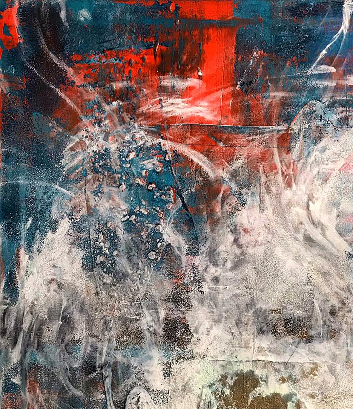Abstract acrylic painting You Are My Silence by Melezhik Olga in red blue white