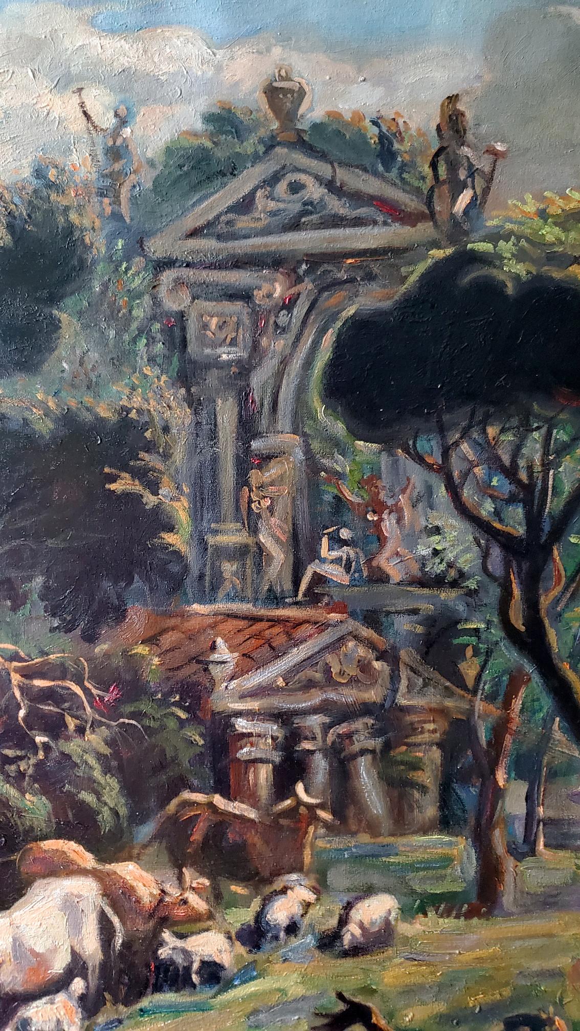 Oil painting Noon in Italy by Litvinov Daniil Olegovich: classical stone temple in lush greenery