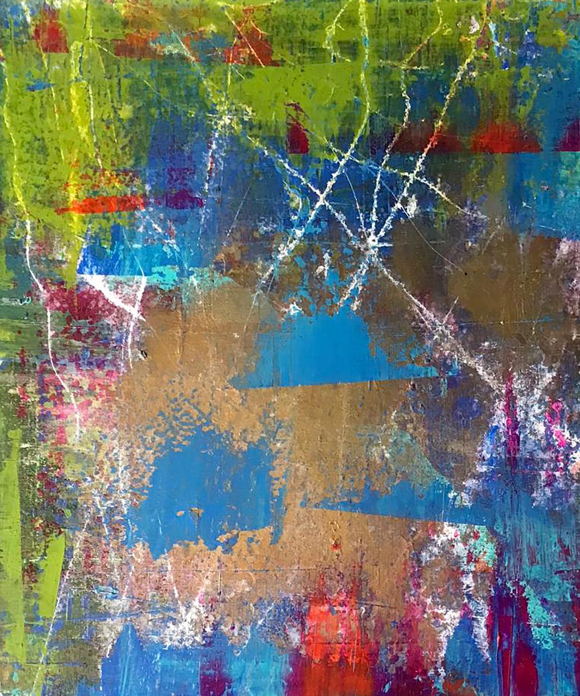 Vibrant abstract acrylic painting Start Melezhik Olga in green blue red gold