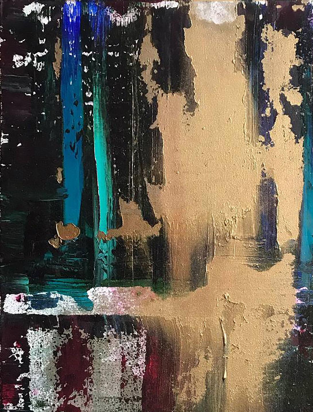 Abstract teal black gold strokes in Confidence by Melezhik Olga acrylic painting