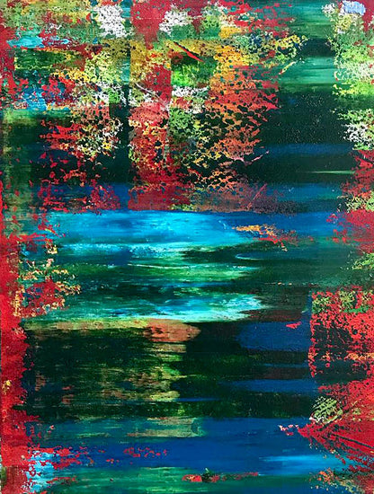 Vibrant Autumn Speed acrylic painting by Melezhik Olga with bold red green blue strokes