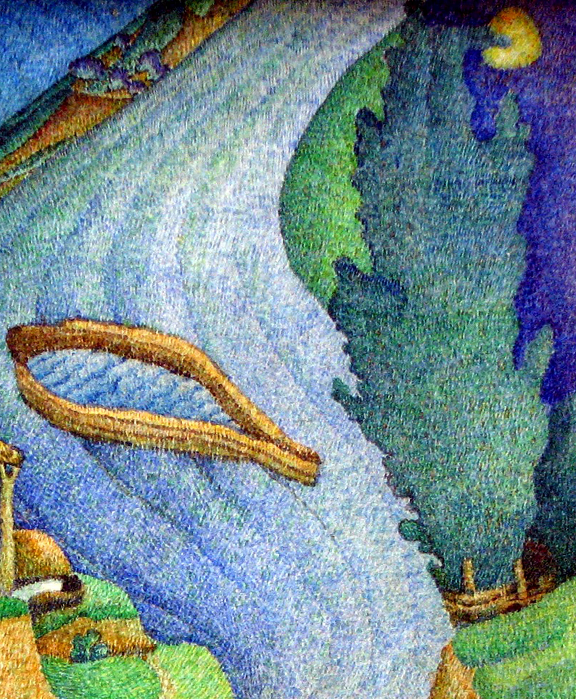 Golden wooden handle on Varvarov Anatoly Viktorovich abstract watercolor boat painting