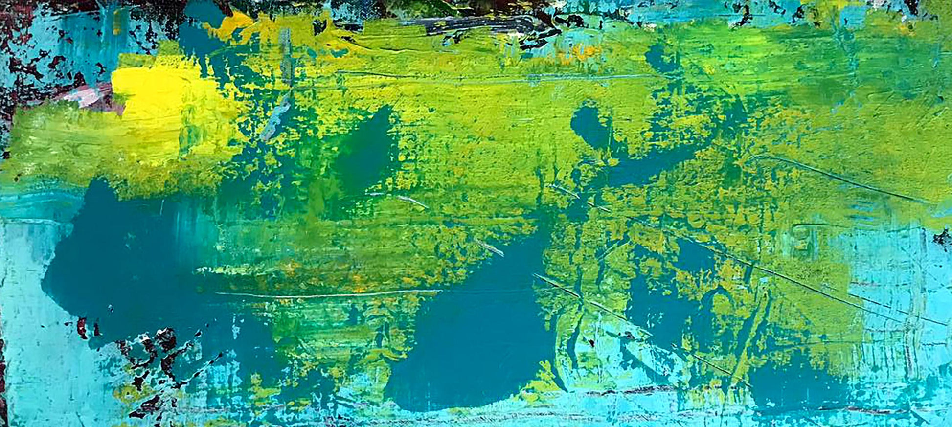 Acrylic Dolphin painting by Melezhik Olga with vibrant green, yellow, teal strokes