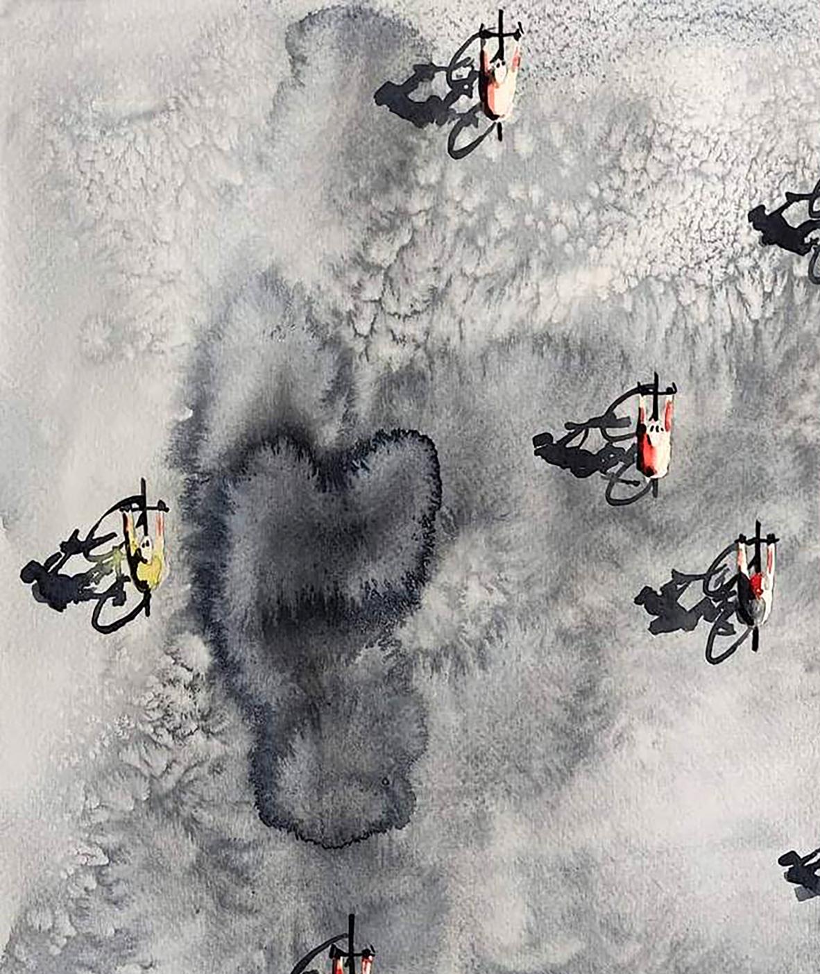 Watercolor Morning Bike by Elena Klimenko ink wash painting