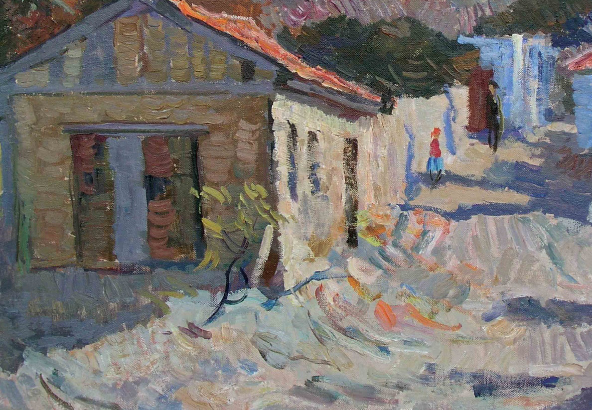Oil painting The road between the houses by C. Sergeev Nin