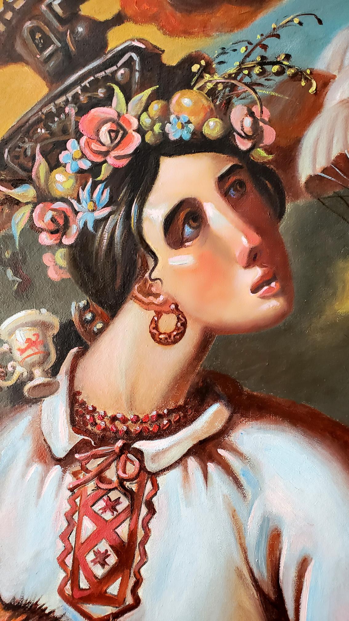 Oil painting Morning in Ukraine by Litvinov Daniil Olegovich with floral crown