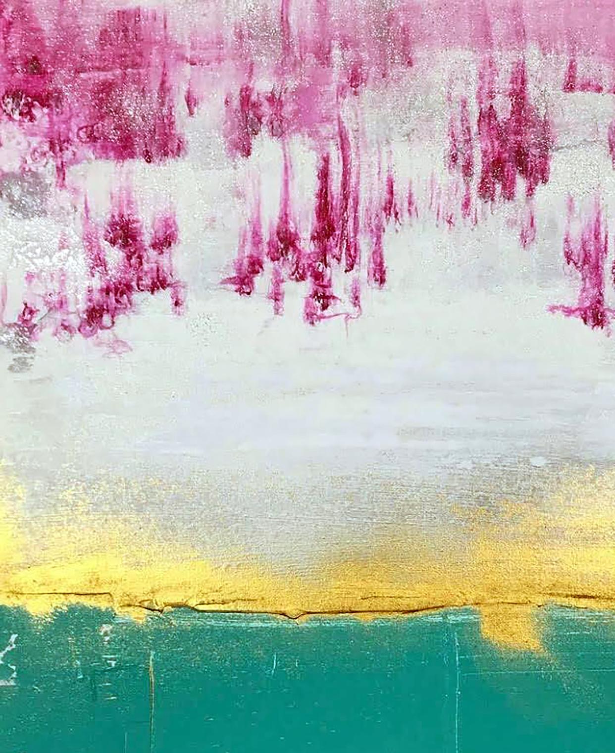 Acrylic painting Bloom by Melezhik Olga: magenta silver streaks to teal base