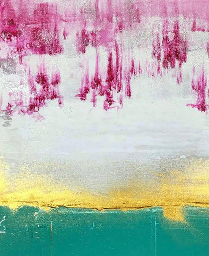 Acrylic painting Bloom by Melezhik Olga: magenta silver streaks to teal base
