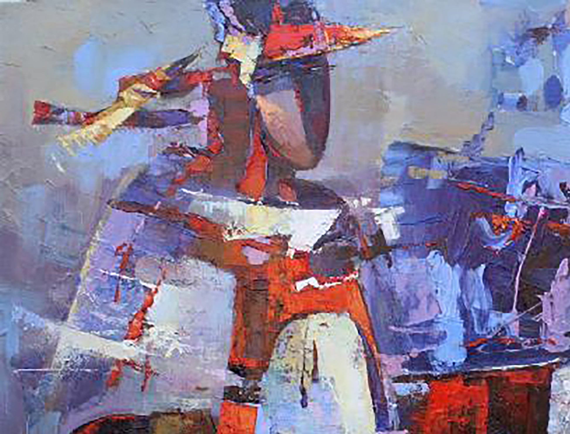 Oil painting Evening rendezvous by Valentina Alekseevna Kozyar, abstract red blue white strokes