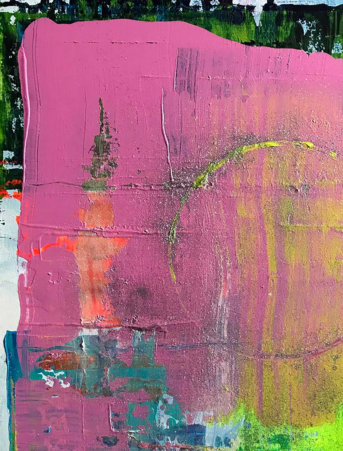 Vibrant New Moon acrylic painting by Melezhik Olga with pink green yellow strokes