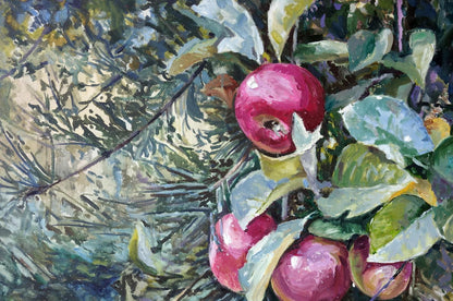 Oil painting titled "September Forest Paradise Apples" by Anatoly Varvarov