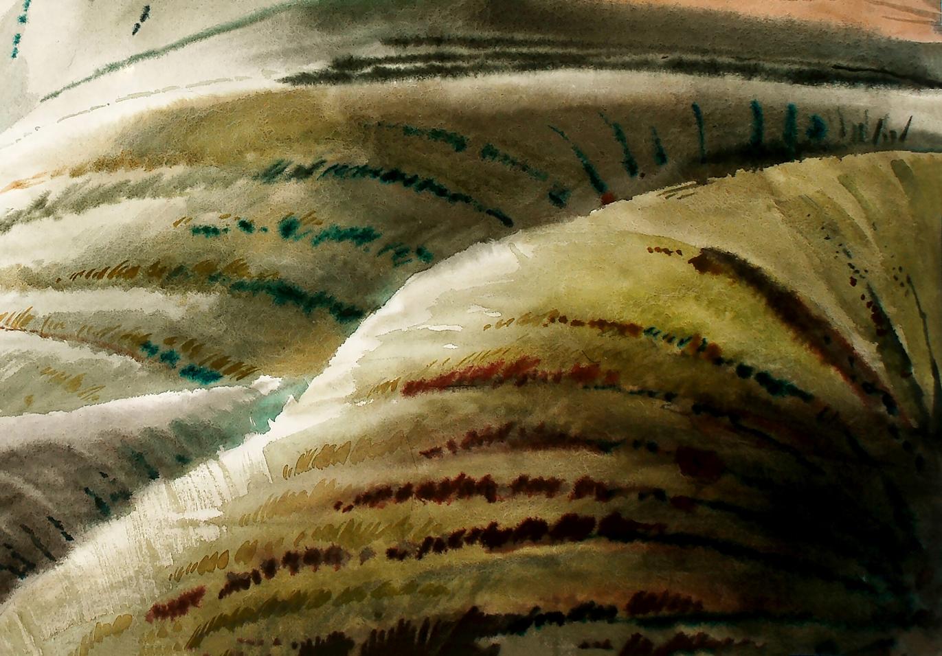 Watercolor Eastern C. fabric by Egor Shvachunov in earthy stripes