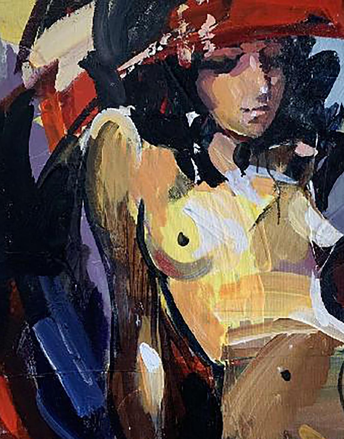 Oil painting Solar by Kozyar Yuri: vibrant abstract red black ochre figure