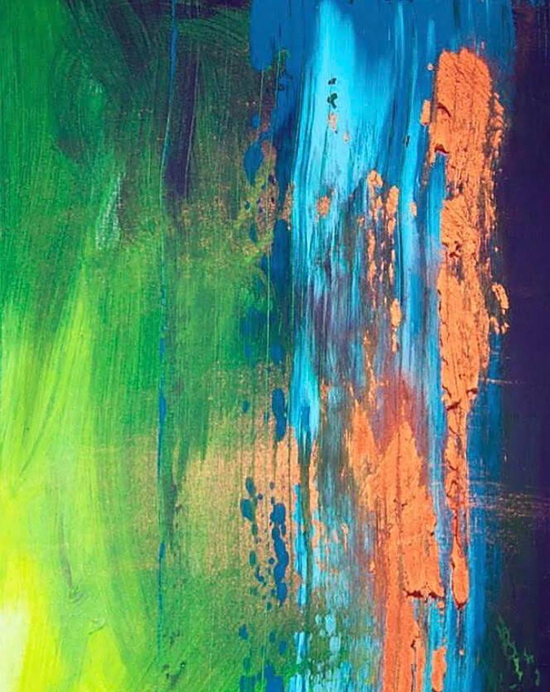 Vibrant Acrylic painting Charm Melezhik Olga with bold green blue orange streaks