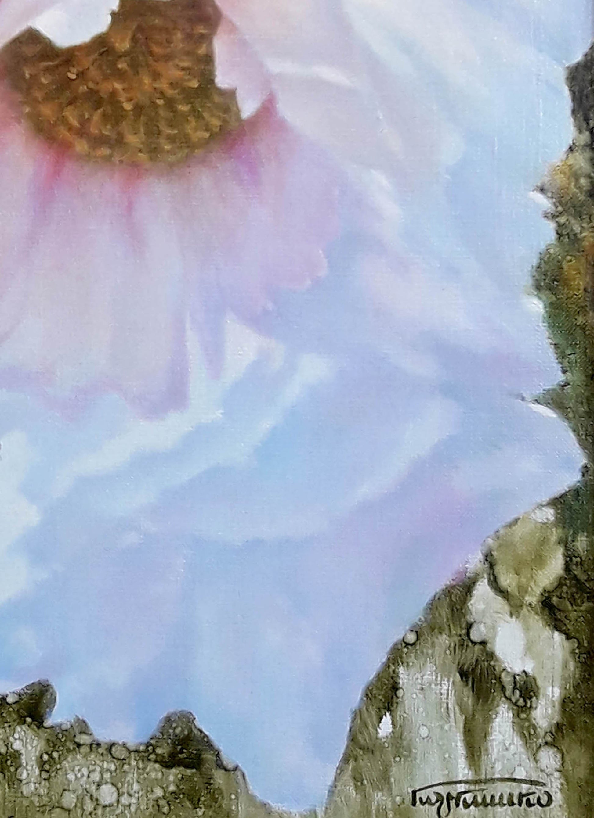 Oil painting of soft pink tree peony by Korkishko Vasily